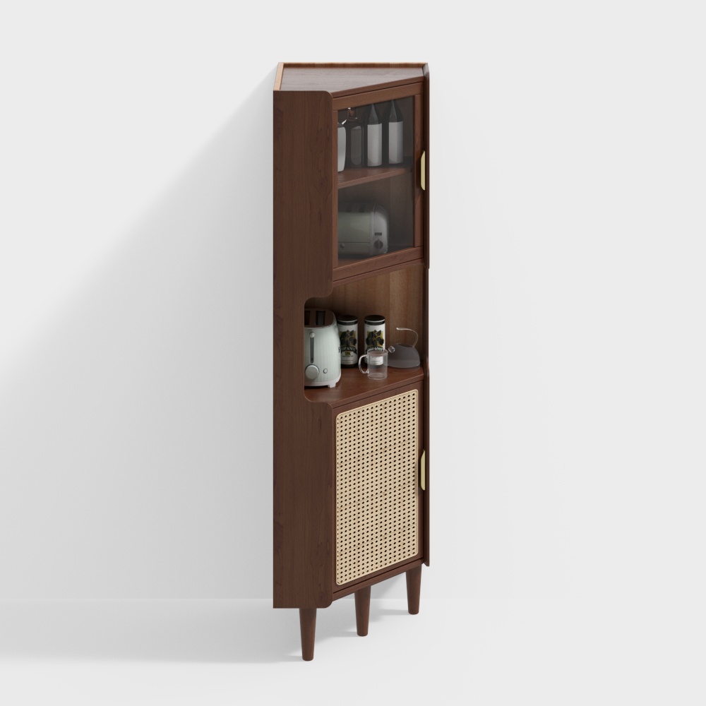 Vintage Storage Cabinet 3D Model – Wooden with Glass Door