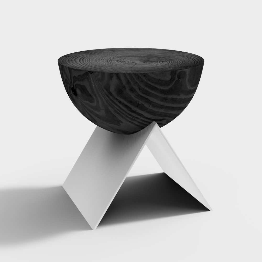 Modern black solid wood low stool