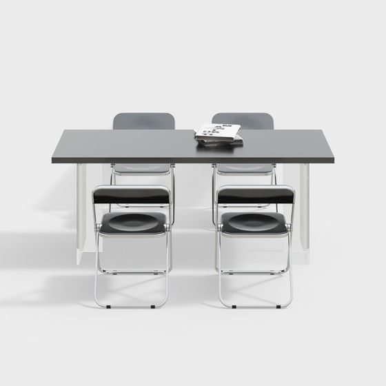 Modern Low-Poly Conference Table and Chair Set 3D model