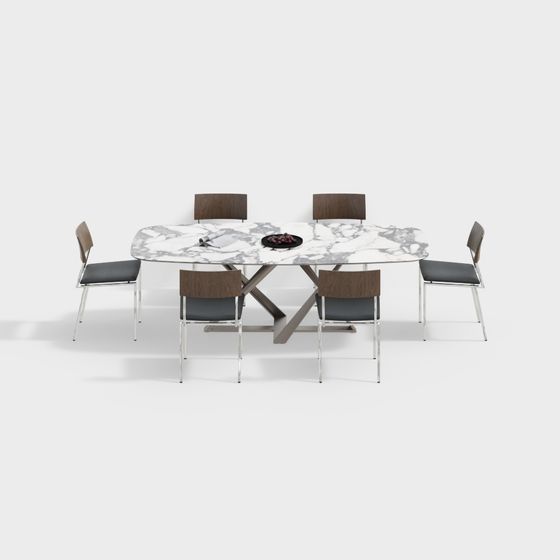 Elegant Marble Dining Table Set 3D model