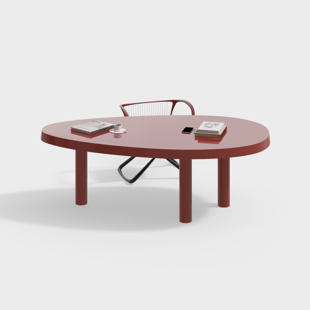 Modern minimalist study red desk and chair combination