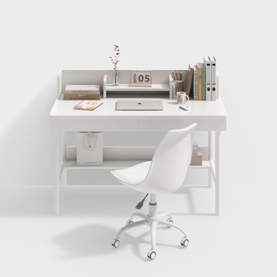Modern White Nordic Desk and Chair Combination 3D Model