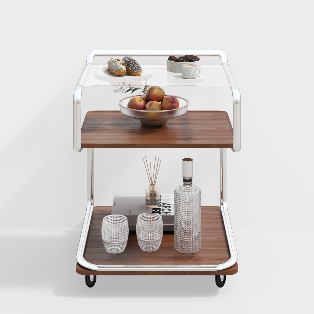 Stylish Tea Cart 3D Model – Modern Wooden & Metal Design