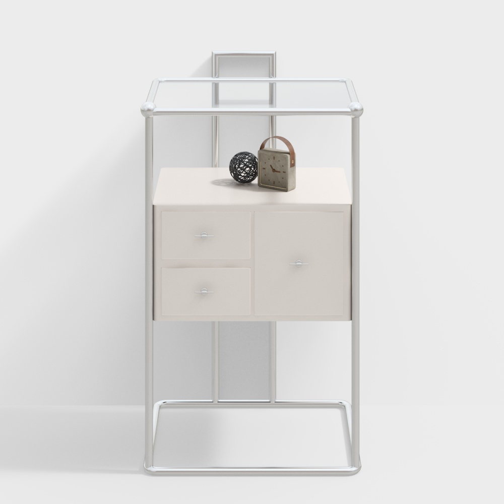 Algunos cajones blancos con laterales de metal modernos