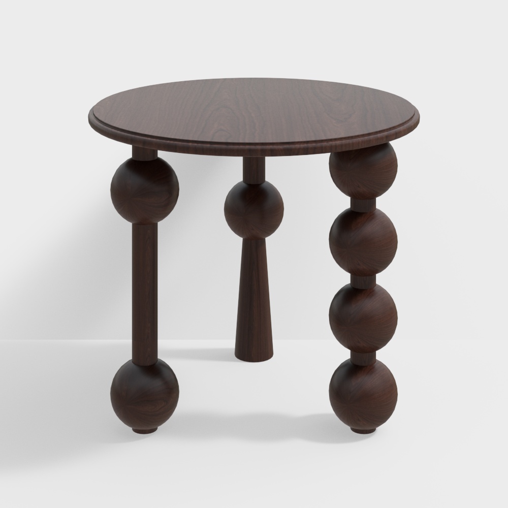 Stylish Sphere Table 3D Model – Low-Poly Wood Design
