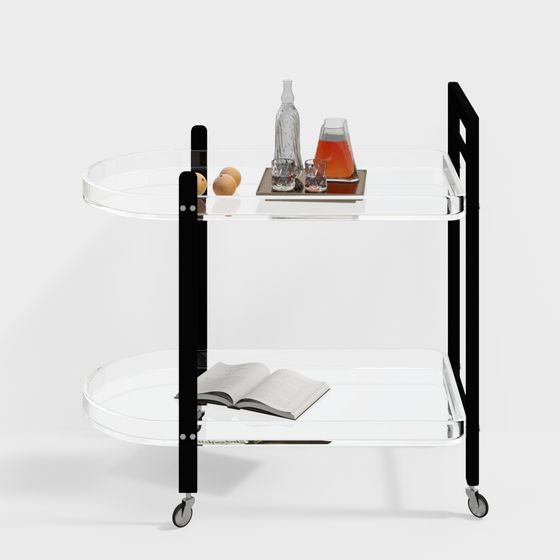 Modern Black Trolley Side Table 3D Model for Living Rooms