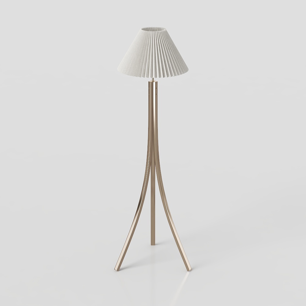Elegant Modern Floor Lamp 3D Model – Golden Tripod Design