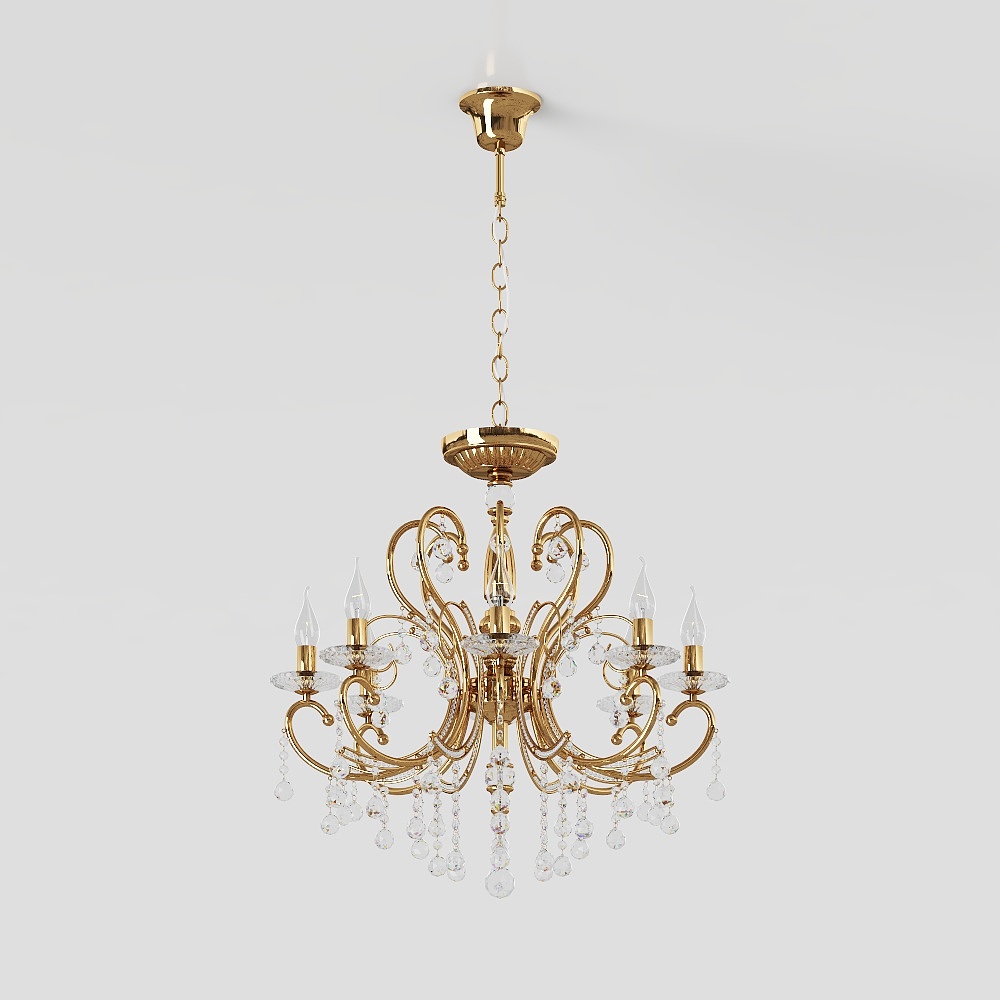 Elegant Chandelier 3D Model – Classic Gold & Crystal
