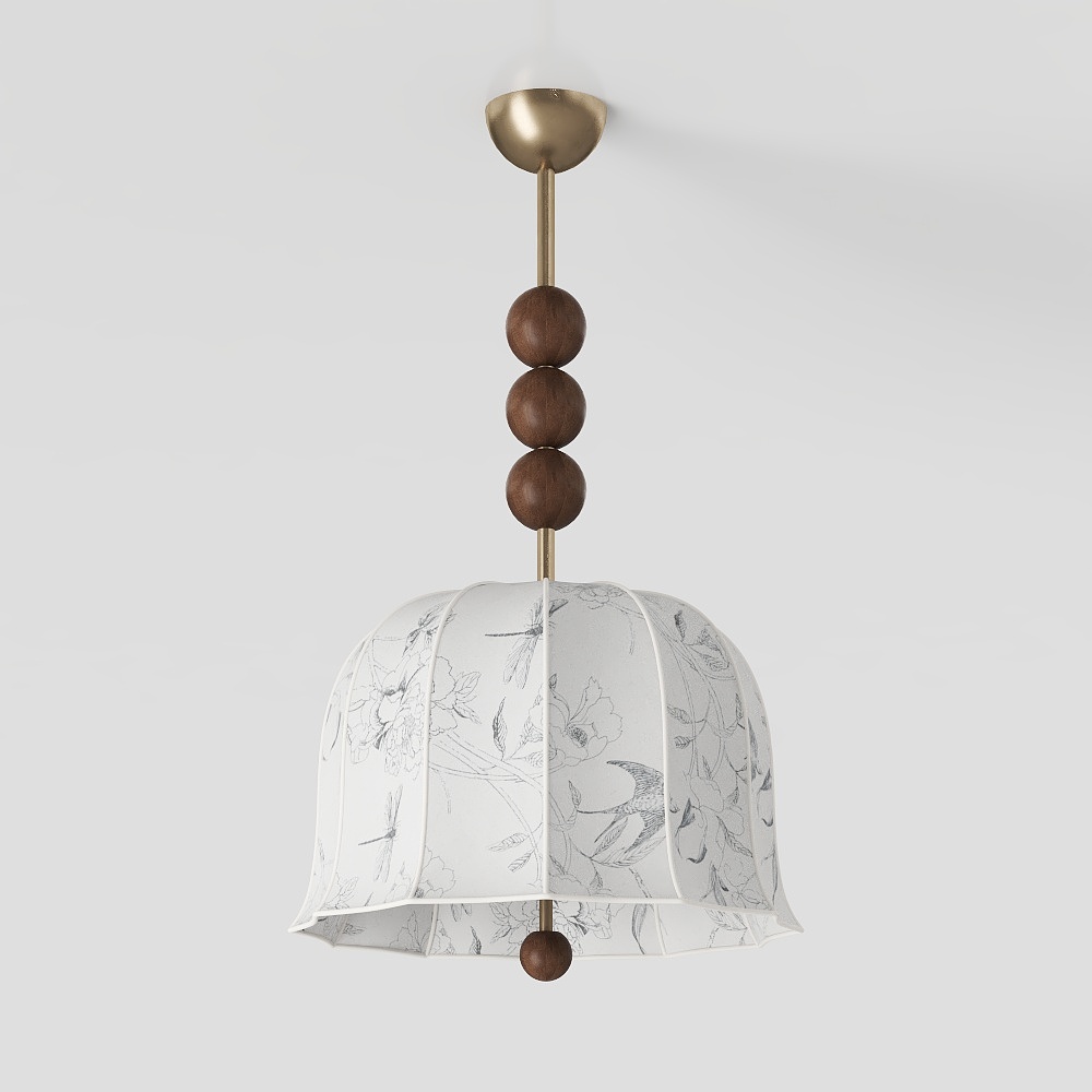 Floral Harmony Pendant Light 3D Model – Floral Metal & Wood
