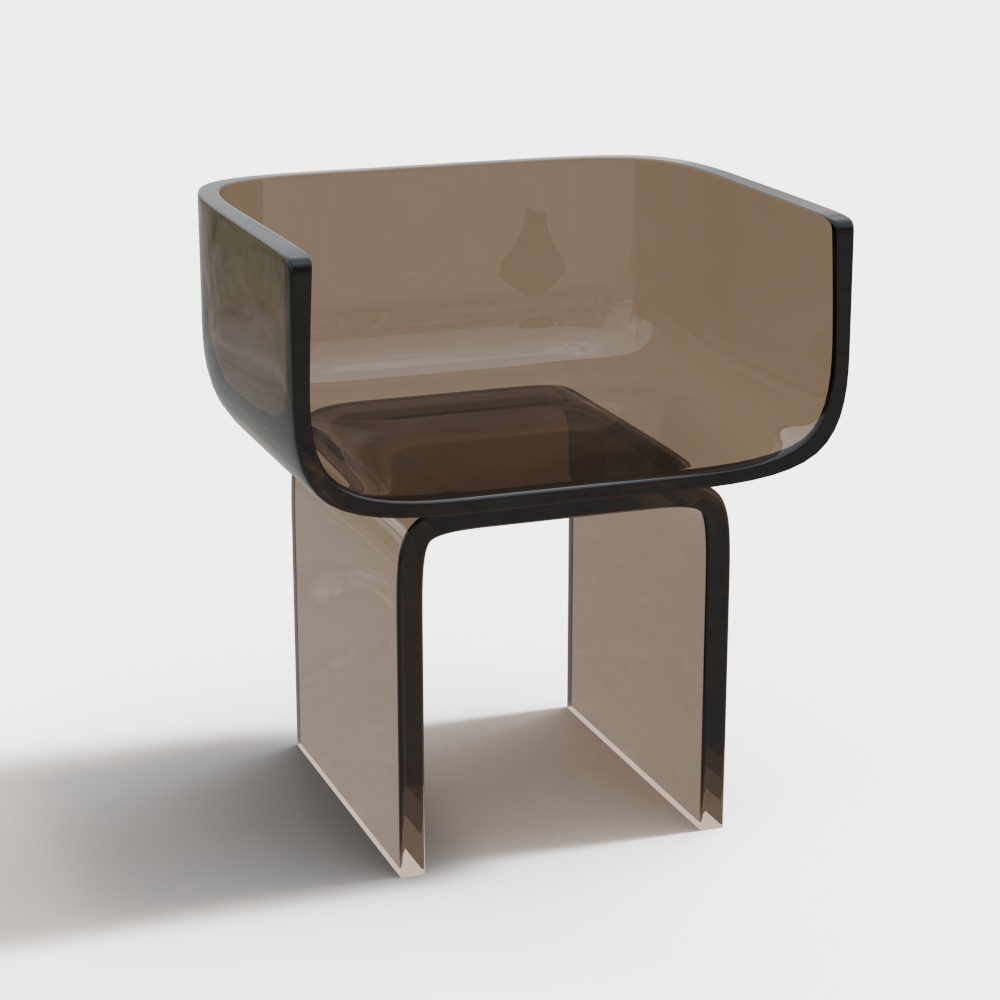Glass Art Chair 3D Model – Smoky Glass with Metal Frame