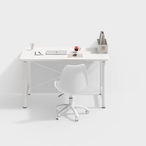 Modern Beige Desk and Chair Combination 3D Model for Workspaces
