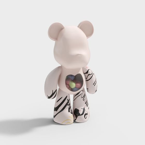 Art Bear 3D model - Whimsical Pink Design