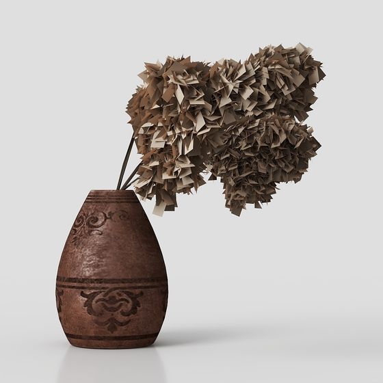 Vintage Vase with Dried Flowers 3D model