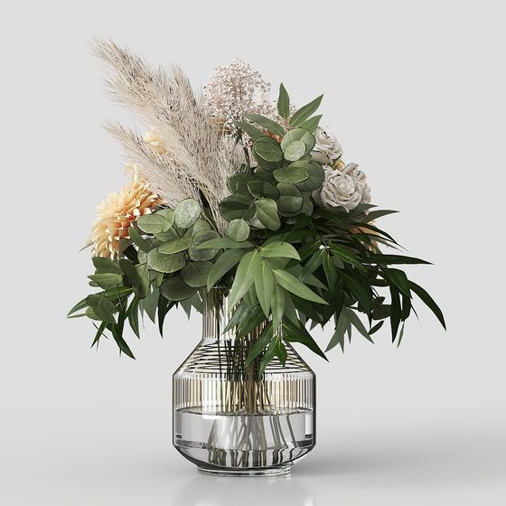 Low Poly Glass Vase with Dried Flowers 3D model