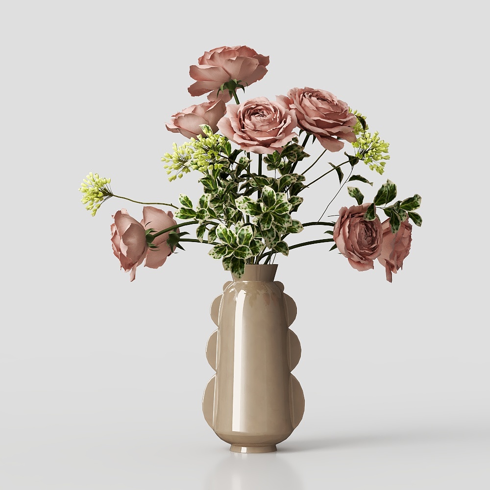 Flower Vase with Roses Low Poly 3D Model – Nature Inspired