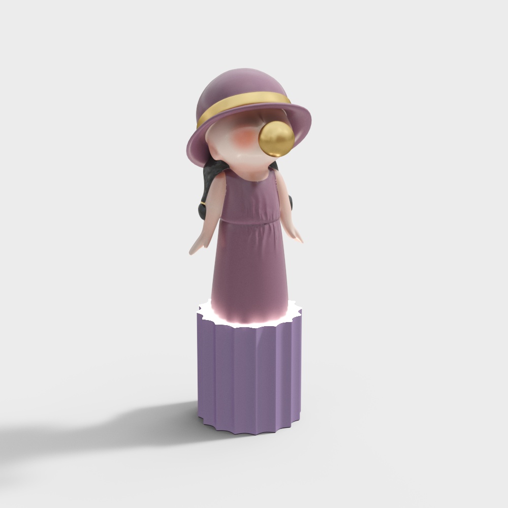 Vintage Elegant Lady 3D Model – Retro Lavender Fashion