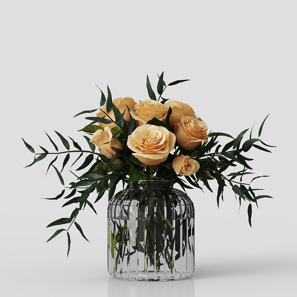 Glass Vase with Roses 3D Model – Low-Poly Decor