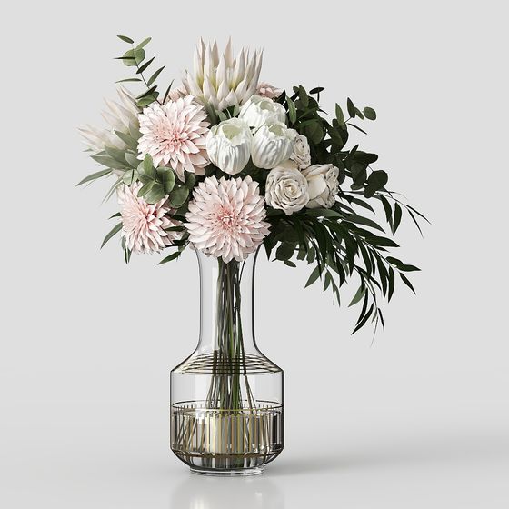 Glass Vase with Bouquet 3D model