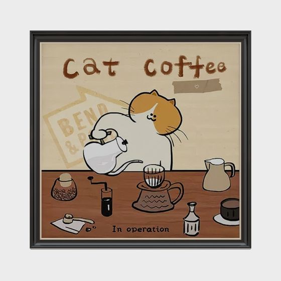 Tranh trang trí mèo trắng vintage Bắc Âu