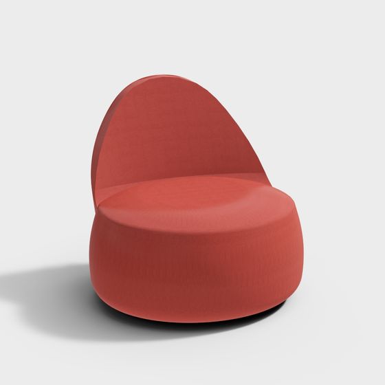 Coral Red Curved 3D Model Chair
