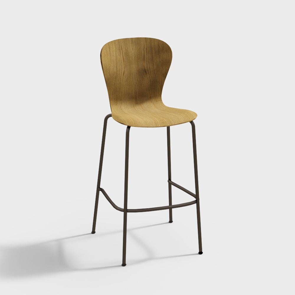 Urban Corner Bar Stool 3D Model – Low-Poly Wood & Metal