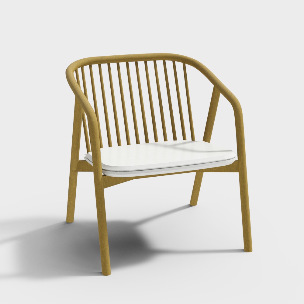 Cozy Lounge Chair 3D Model – Minimalist Wood & Cushion