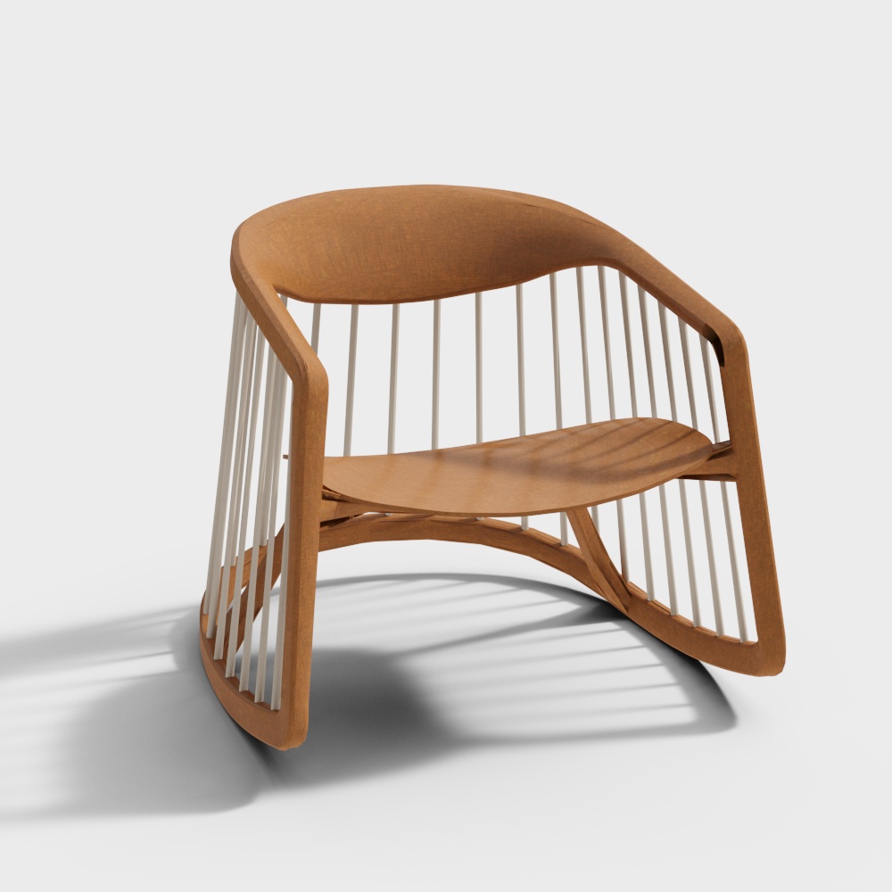 Elegant Curved Low Poly Chair – Wooden Frame with Stripes