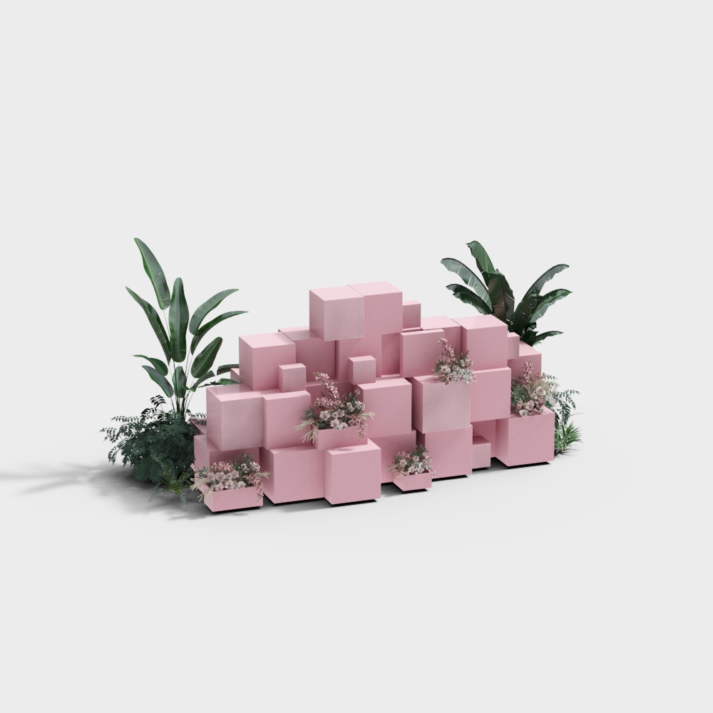 Pink Block Wall 3D Model – Low-Poly Textured Design