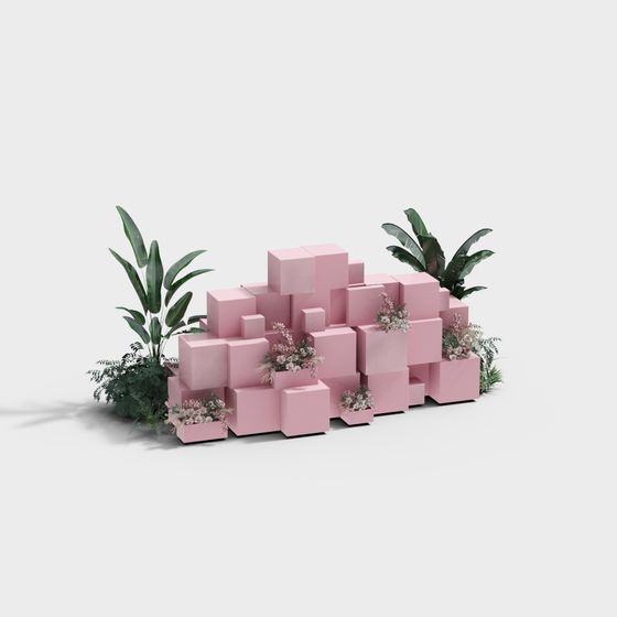 Pink Block Wall 3D model