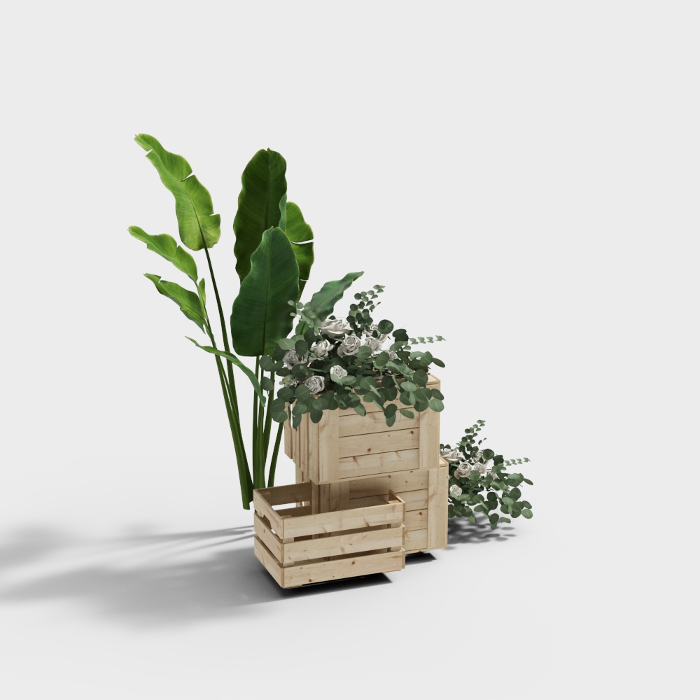 Wooden Planter 3D Model – Natural Low-Poly Design
