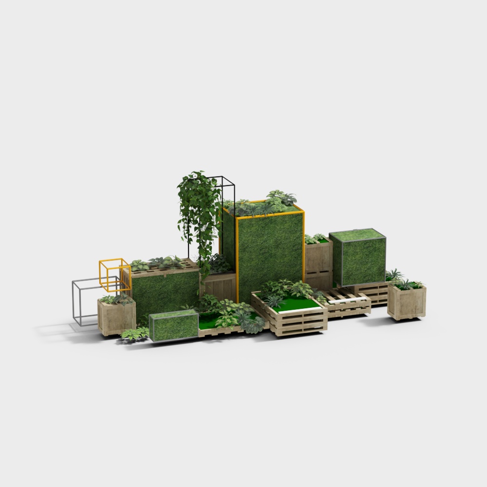 Urban Garden 3D Model – Low-Poly Nature and Wood Design