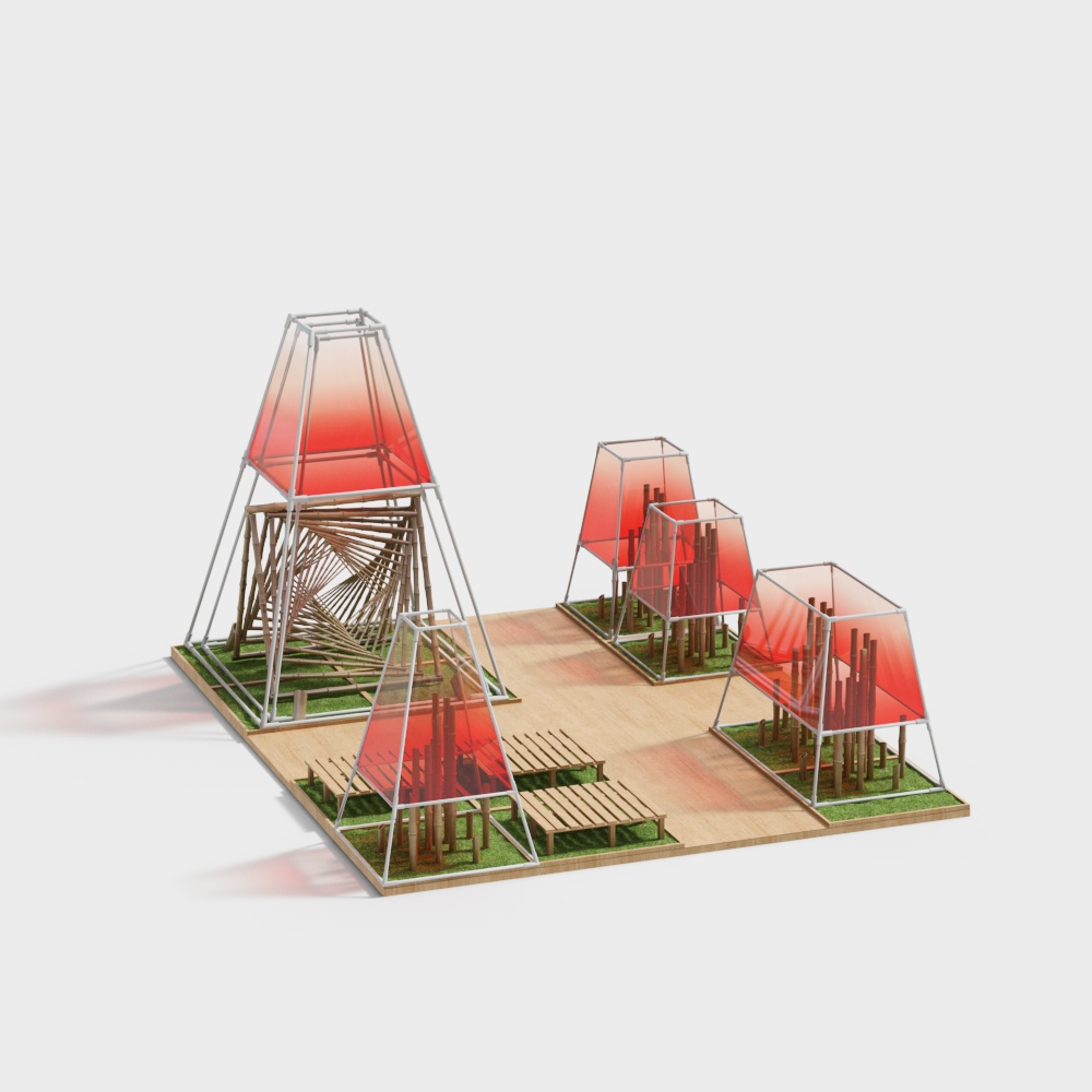 Futuristic Park 3D Model – Transparent Glass Structure