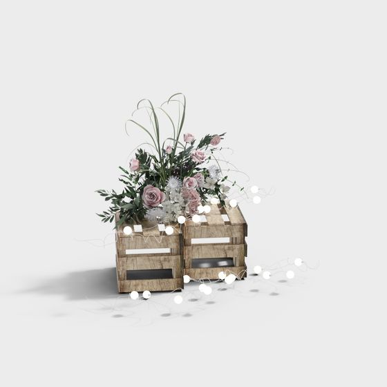 Low-Polygon Wood Flower Box 3D Model