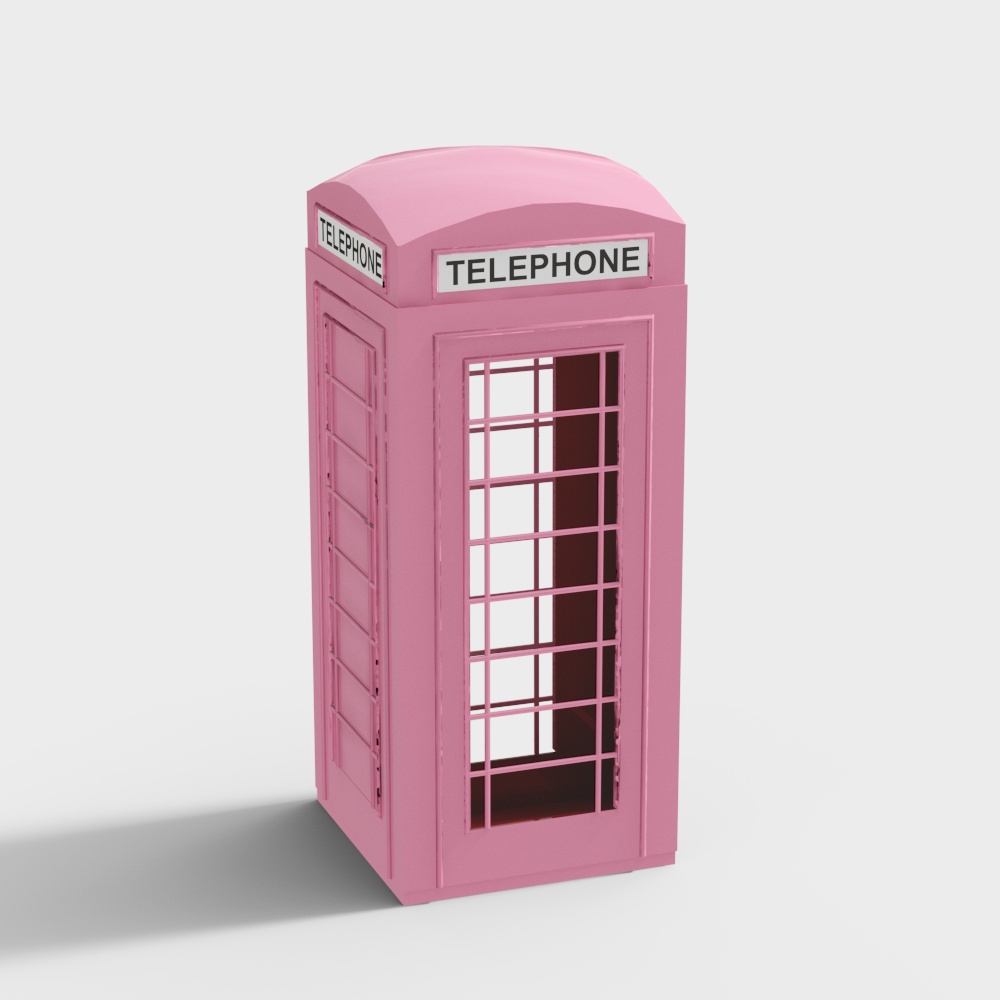 Vintage Pink Telephone Booth 3D Model – Classic British Style