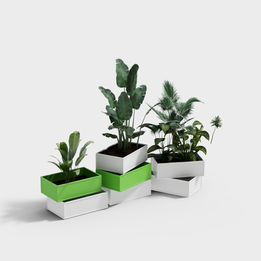 Urban Oasis Minimalist 3D Model with Plant Details