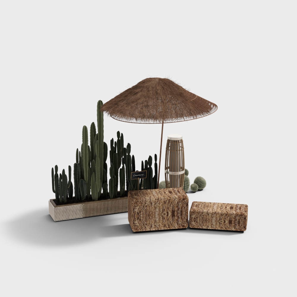Cactus Oasis Low-Poly 3D Model – Vibrant Desert Scene