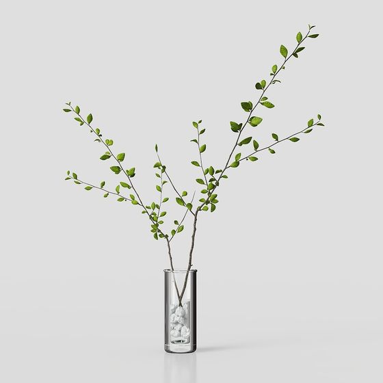 Natural Branches in Glass Vase 3D model