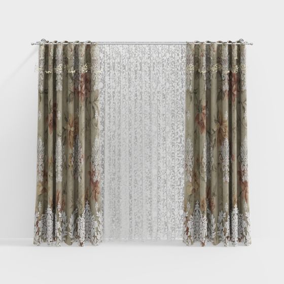 Elegant Floral Curtain 3D model