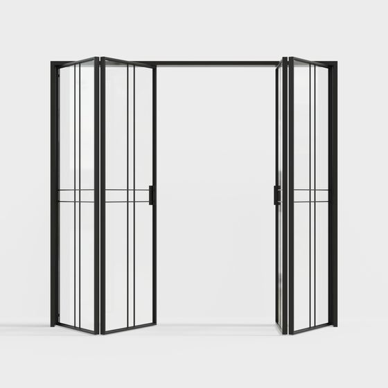 Sleek Black Modern Glass Folding Door 3D Model for Elegant Interiors