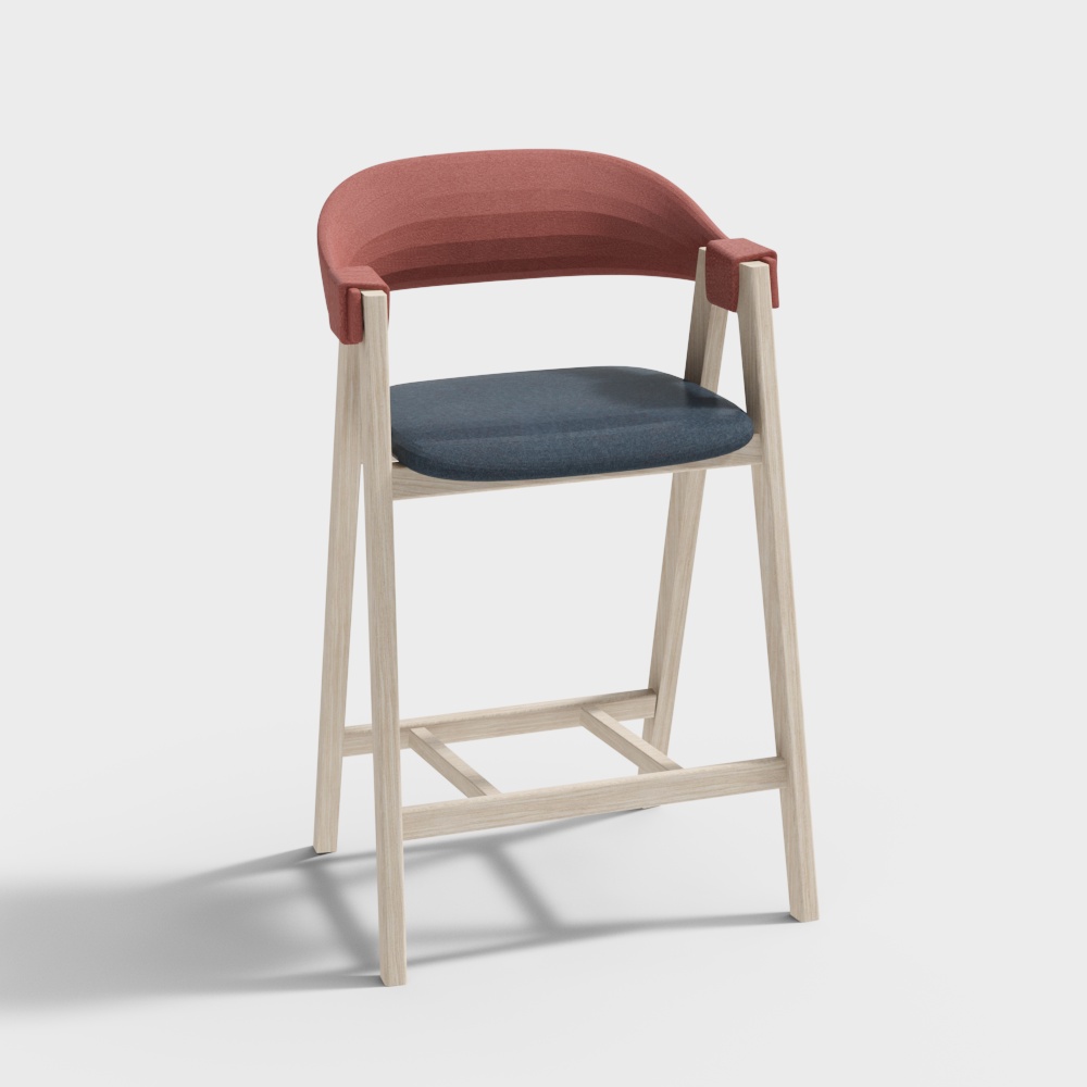 Urban Comfort Stool 3D Model – Low-Poly Wood & Fabric