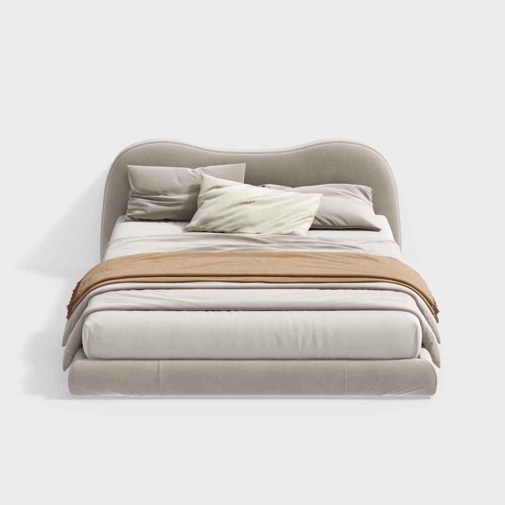 Lit double en tissu blanc style crème français