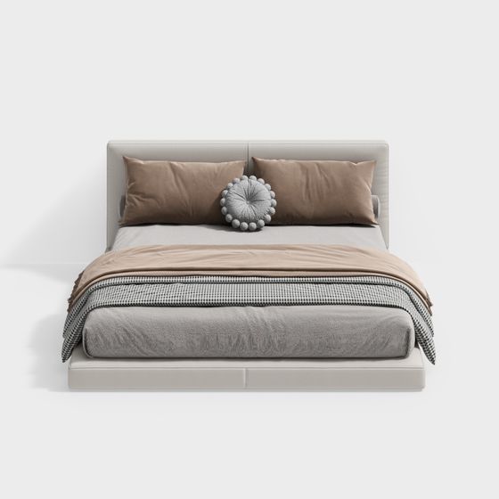 Stylish Minimalist Bed 3D model for Modern Interiors