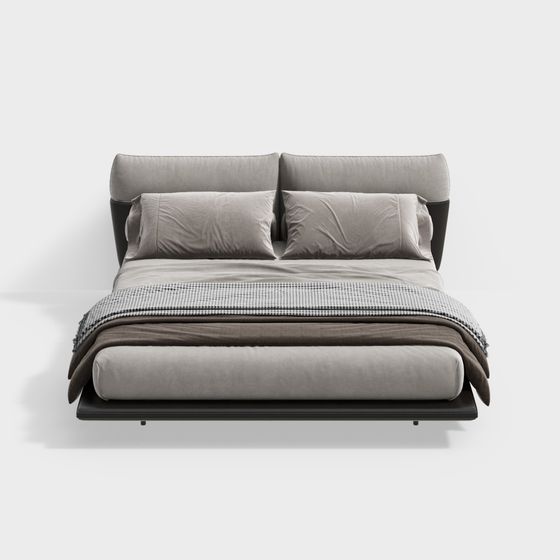 Gray Modern Fabric Double Bed 3D Model by Minotti