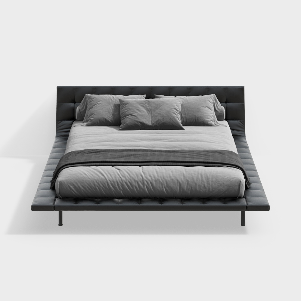 Minotti modernes Schlafzimmer mit schwarzem Leder-Doppelbett