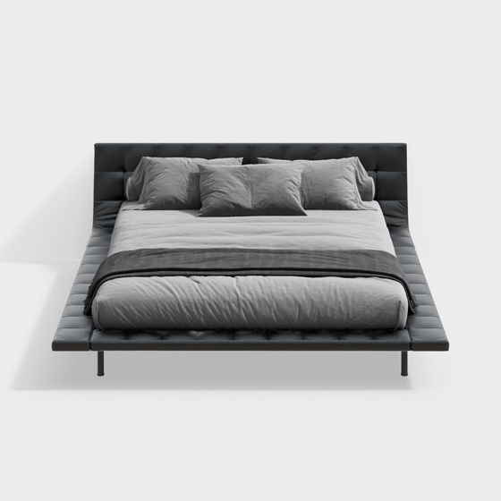 Minotti modernes Schlafzimmer mit schwarzem Leder-Doppelbett