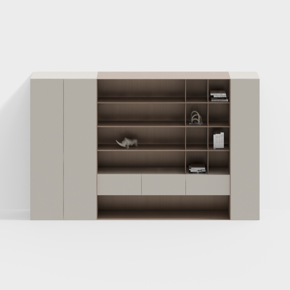 ตู้หนังสือสไตล์โมเดิร์นสีครีม