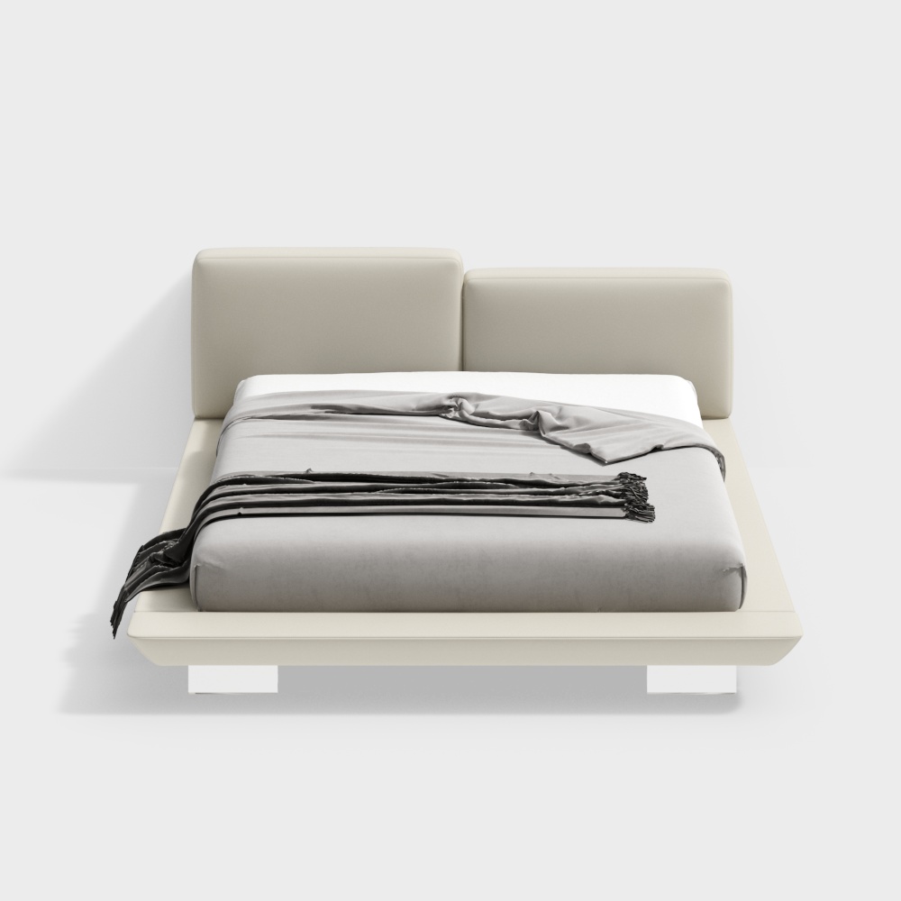 Cama doble de cuero blanco moderno