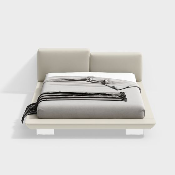 Cama doble de cuero blanco moderno