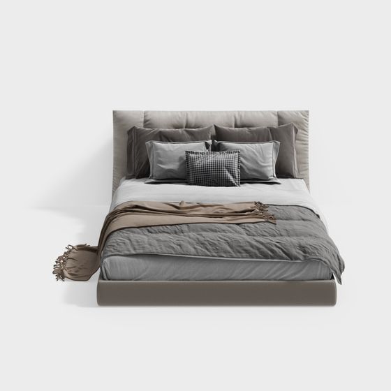 Contemporary Gray Bed 3D model for Modern Homes