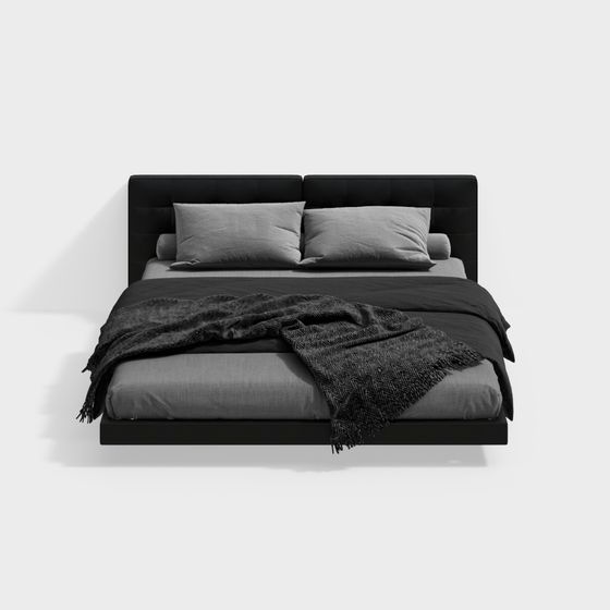 Modern Minimalist Black Double Bed 3D Model